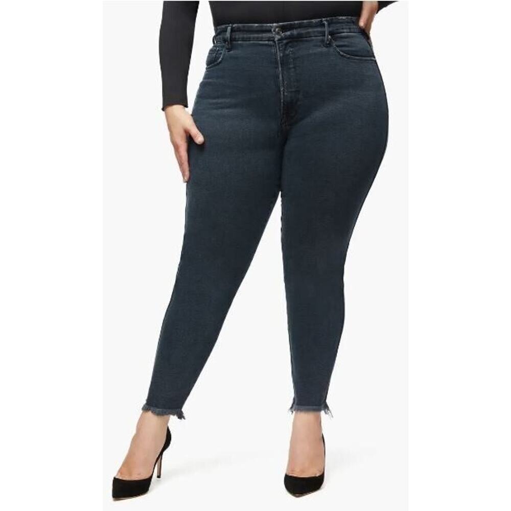 Good American Women's Good Curve Skinny Raw Edge Jeans in Blue 327 Size 24‎ $169